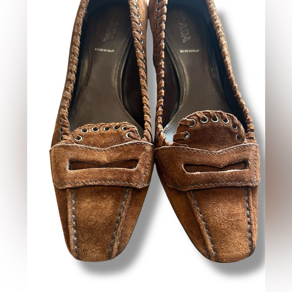 Prada Brown Heeled Loafers - Picture 3 of 10